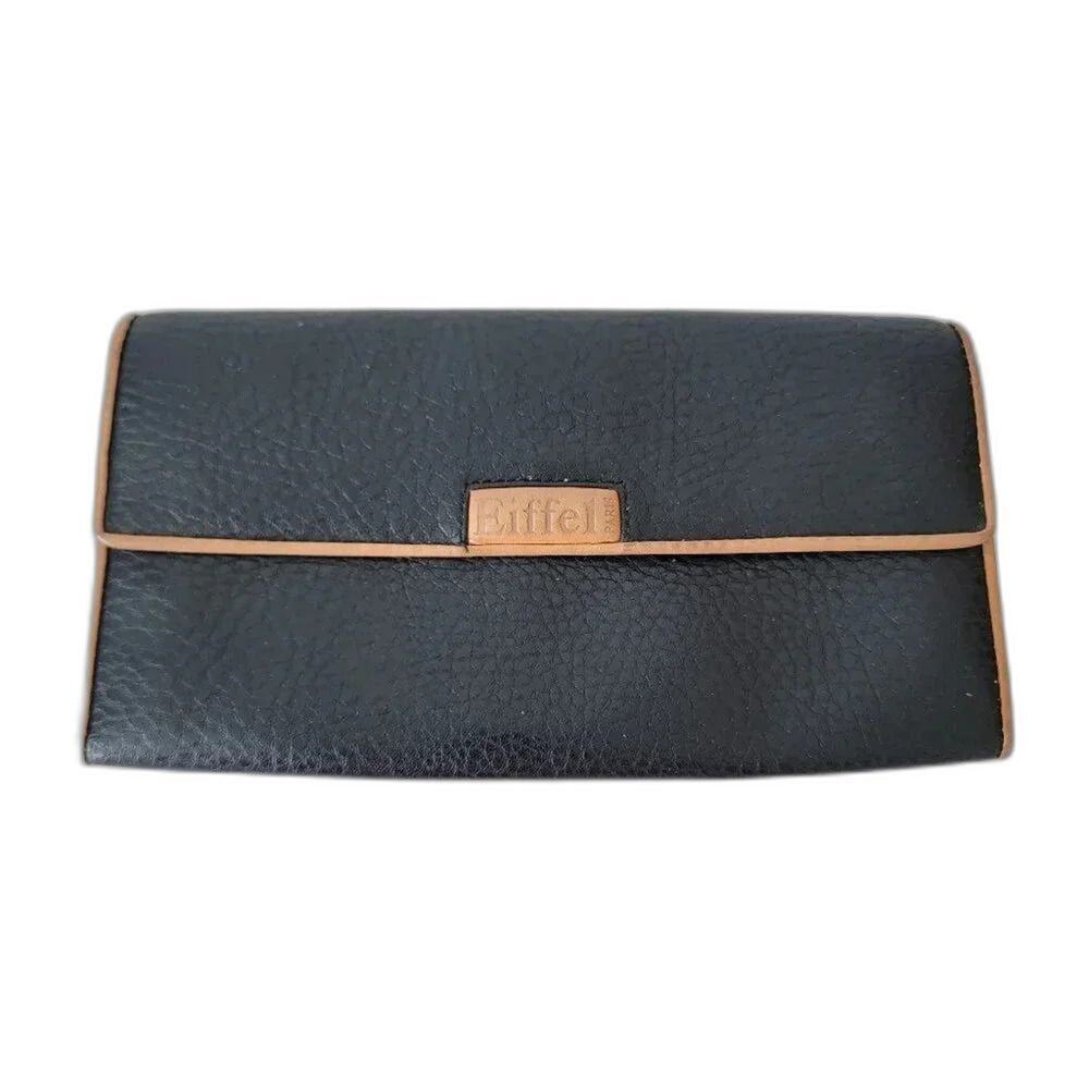 La Tour Eiffel 1887 Genuine Leather Wallet Womens Two Tone Black Camel Snap